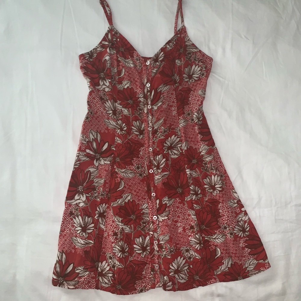 Red and white floral dress